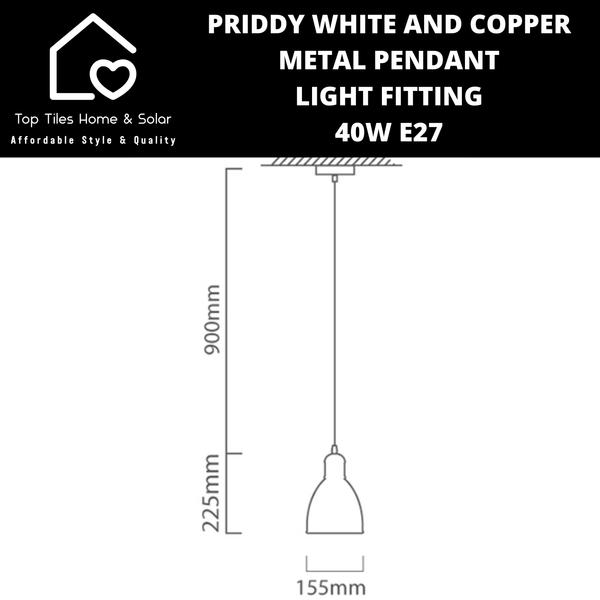 Priddy White and Copper Metal Pendant Light Fitting - 40W E27