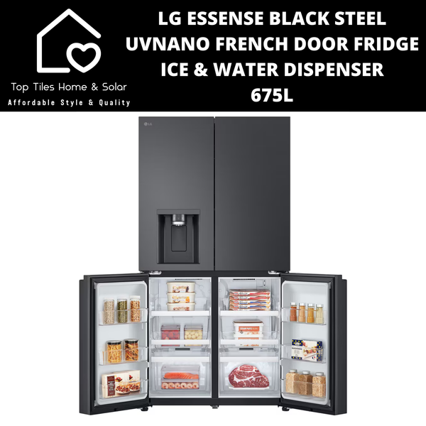 LG Essense Black Steel UVNano French Door Fridge - 675L Ice & Water Dispenser
