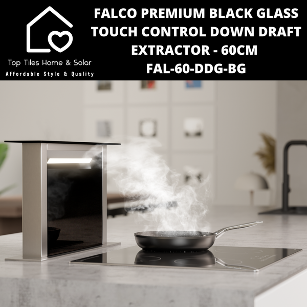 Falco Premium Black Glass Touch Control Down Draft Extractor - 60cm FAL-60-DDG-BG