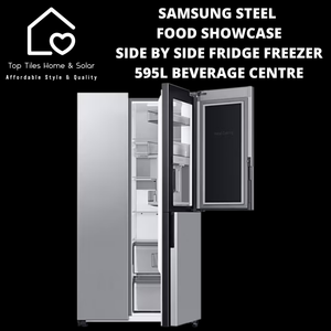Samsung Steel Food Showcase Side by Side Fridge Freezer - 595L Beverage Centre