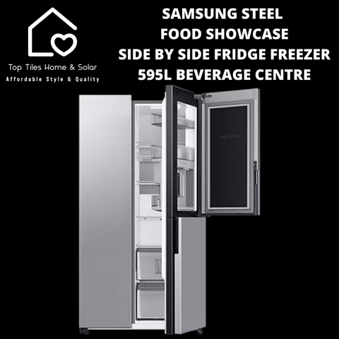 Samsung Steel Food Showcase Side by Side Fridge Freezer - 595L Beverage Centre