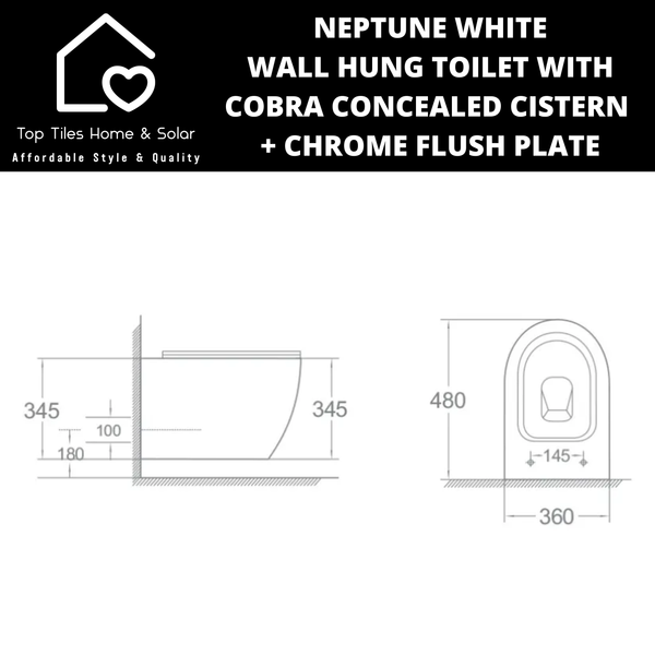 Neptune White Wall Hung Toilet With Cobra Concealed Cistern & Chrome Flush Plate