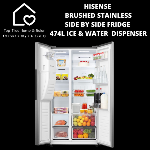 Hisense Brushed Stainless Fridge  - 474L Water & Ice Dispenser
