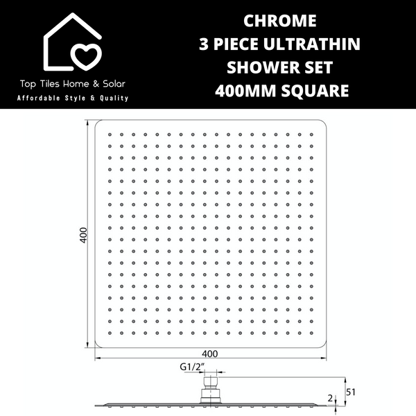 Chrome 3 Piece Ultrathin Shower Set - 400mm Square