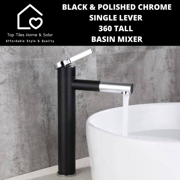 Black And Polished Chrome Single Lever 360 Tall Basin Mixer