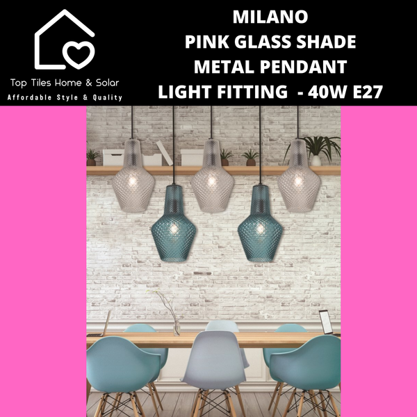 Milano Pink Glass Shade Metal Pendant Light Fitting  - 40W E27 Small