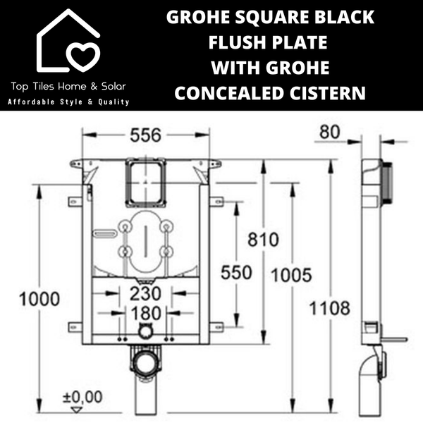 Grohe Square Matt Black Flush Plate With Grohe Concealed Cistern