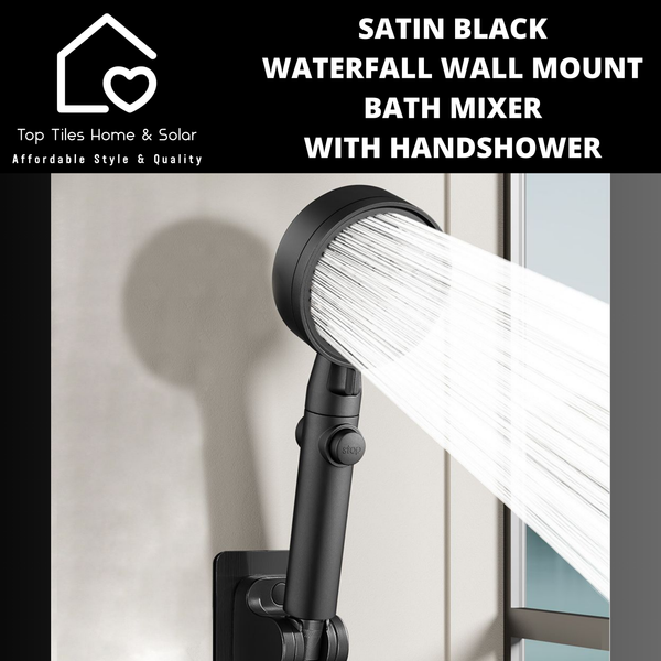 Satin Black Waterfall Wall Mount Bath Mixer With Handshower