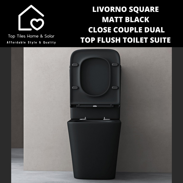 Livorno Square Matt Black Close Couple Dual Top Flush Toilet Suite
