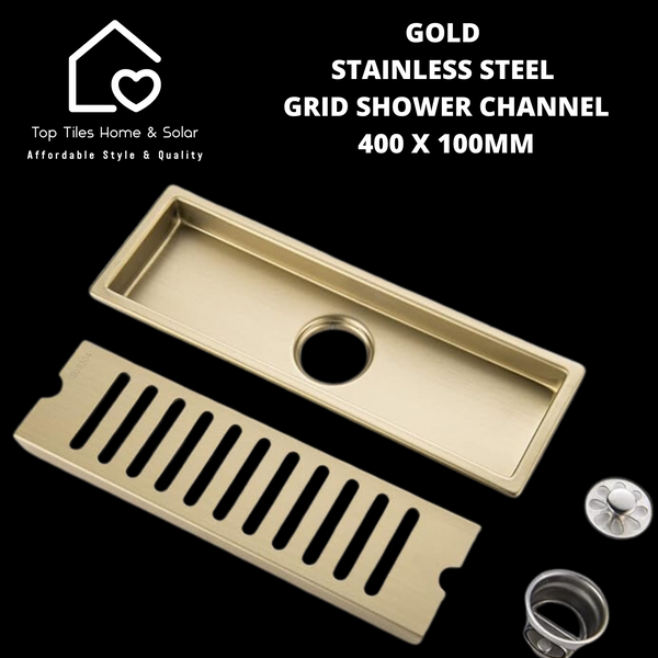 Gold Stainless Steel Grid Shower Channel - 400 x 100mm