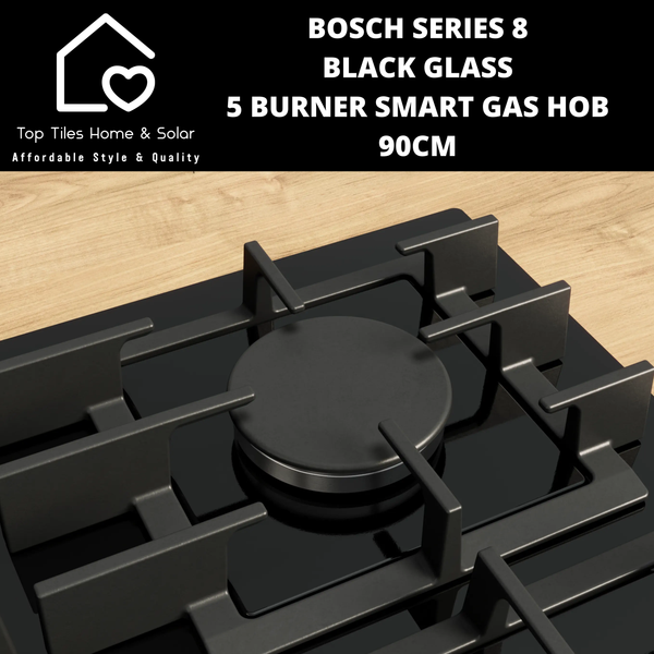 Bosch Series 8 - Black Glass 5 Burner Smart Gas Hob - 90cm