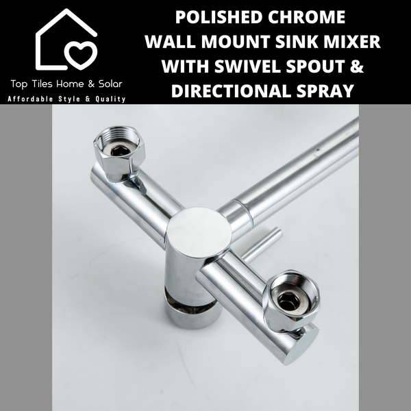 Polished Chrome Wall Mount Sink Mixer with Swivel Spout & Directional Spray