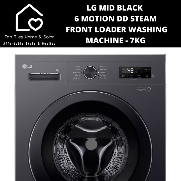 LG Mid Black 6 Motion DD Steam Front Loader Washing Machine - 7kg