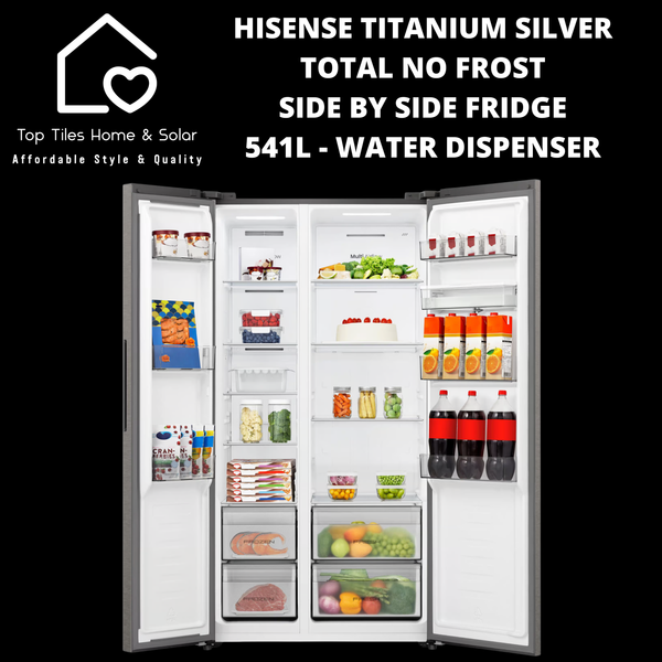 Hisense Titanium Silver Total No Frost Side by Side Fridge - 541L Water Dispenser