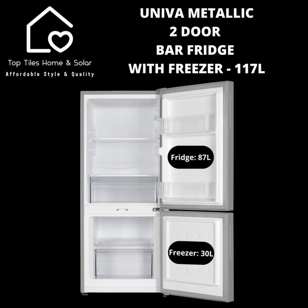 Univa Metallic 2 Door Bar Fridge with Freezer - 117L