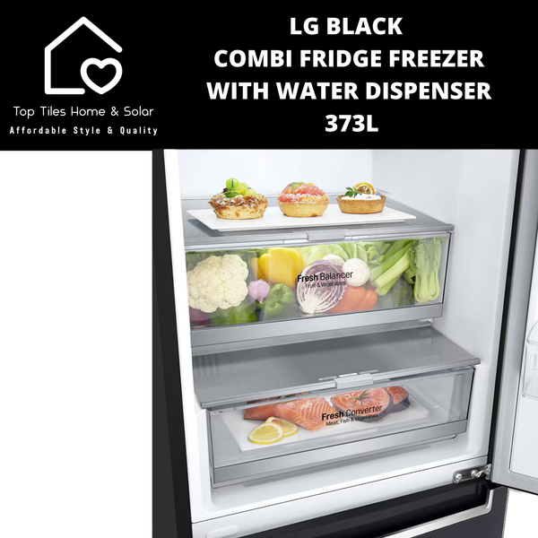 LG Black Combi Fridge Freezer - 373L Water Dispenser