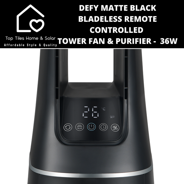 Defy Matte Black Bladeless Remote Controlled Tower Fan & Purifier -  36W