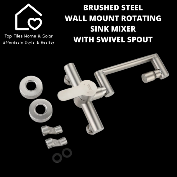 Brushed Steel Wall Mount Rotating Sink Mixer with Swivel Spout