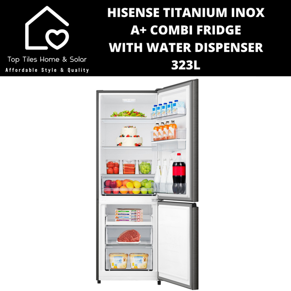 Hisense Titanium Inox A+ Combi Fridge with Water Dispenser - 323L