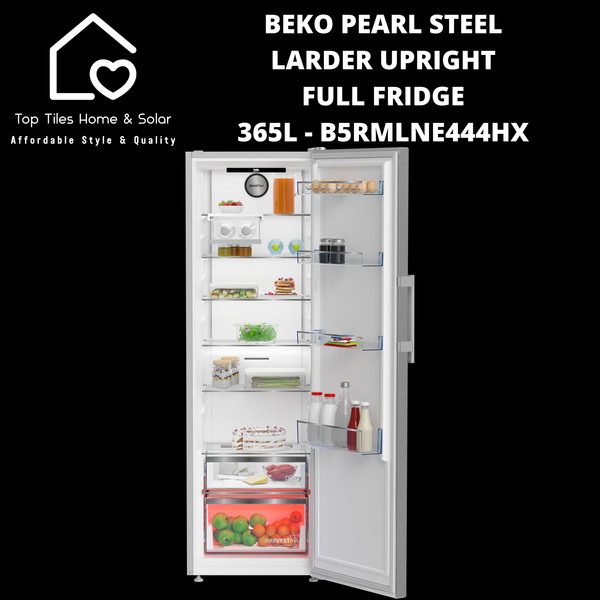 Beko Pearl Steel Larder Upright Full Fridge - 365L B5RMLNE444HX