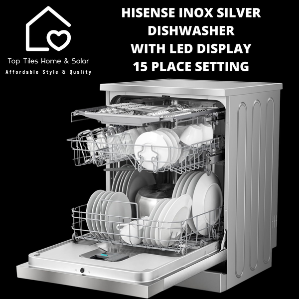 Hisense Inox Silver Dishwasher with LED Display - 15 Place Setting