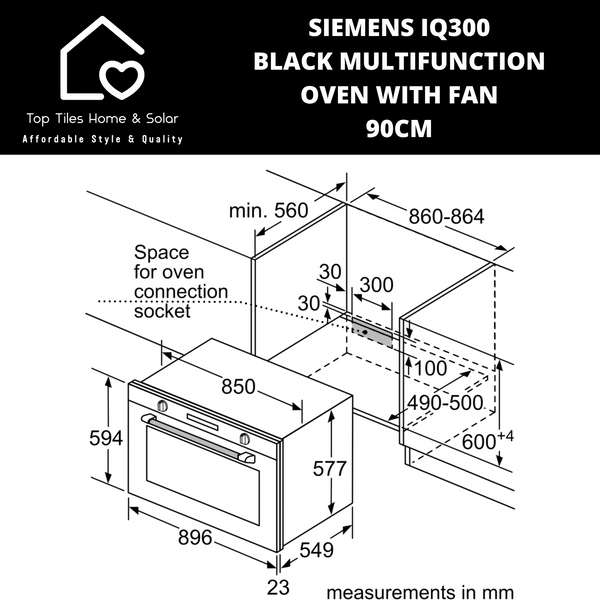 Siemens iQ300 - Black Multifunction Oven with Fan - 90cm