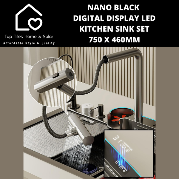 Nano Black Digital Display LED Kitchen Sink Set - 750 x 460mm