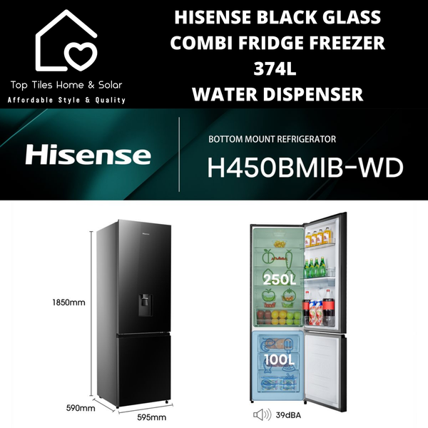 Hisense Black Mirror Combi Fridge Freezer - 374L Water Dispenser