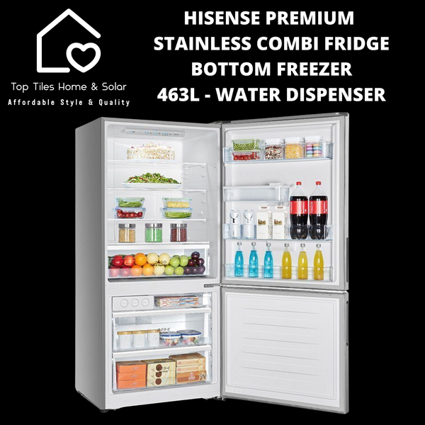 Hisense Premium Stainless Combi Fridge Bottom Freezer  - 463L Water Dispenser
