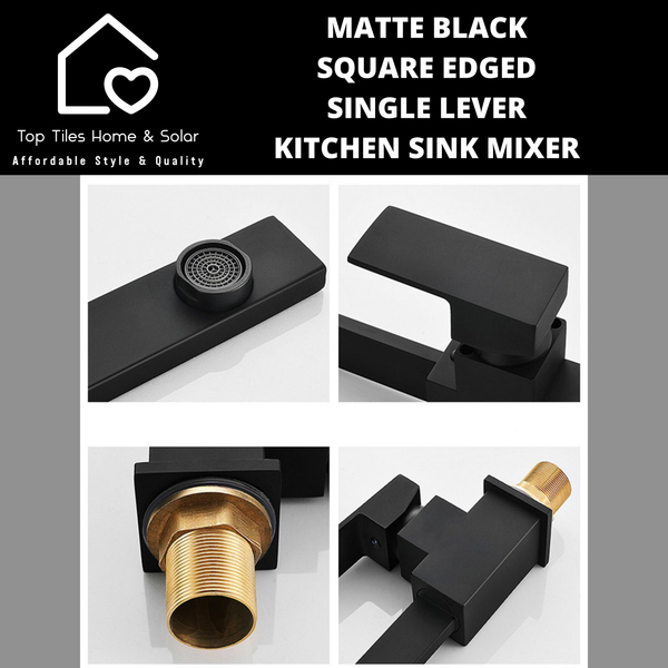 Matte Black Square Edged Single Lever Kitchen Sink Mixer