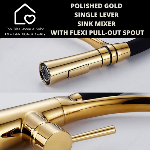 Polished Gold Single Lever Sink Mixer With Flexi Pull-Out Spout