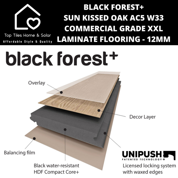 Black Forest+ Sun Kissed Oak AC5 W33 Commercial Grade XXL Laminate Flooring - 12mm
