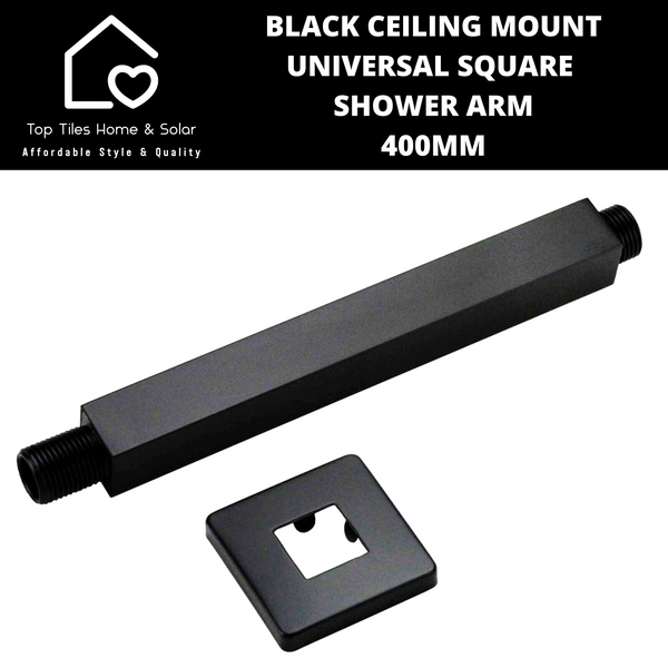 Black Ceiling Mount Universal Square Shower Arm - 400mm
