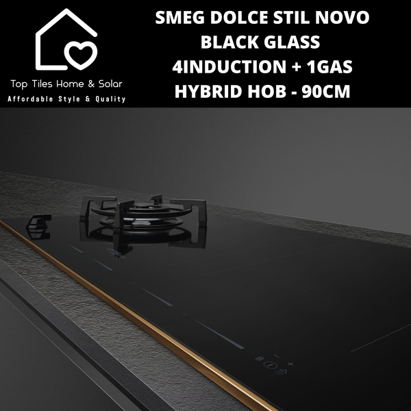 Smeg Dolce Stil Novo Black Glass 4Ceran + 1Gas Hybrid Hob - 90cm
