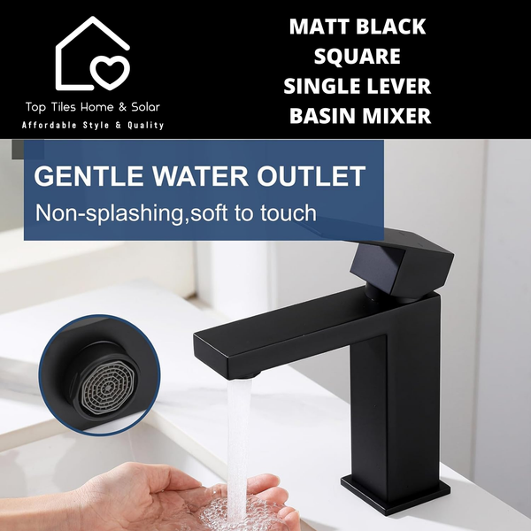 Matt Black Square Single Lever Basin Mixer