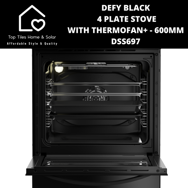 Defy Black  4 Plate Stove with Thermofan+ - 600mm DSS697