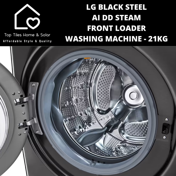 LG Black Steel AI DD Steam Front Loader Washing Machine - 21kg