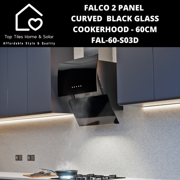 Falco 2 Panel Curved  Black Glass Cookerhood - 60cm FAL-60-S03D