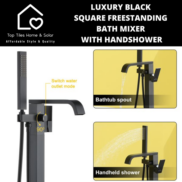 Luxury Black Square Freestanding Bath Mixer With Handshower