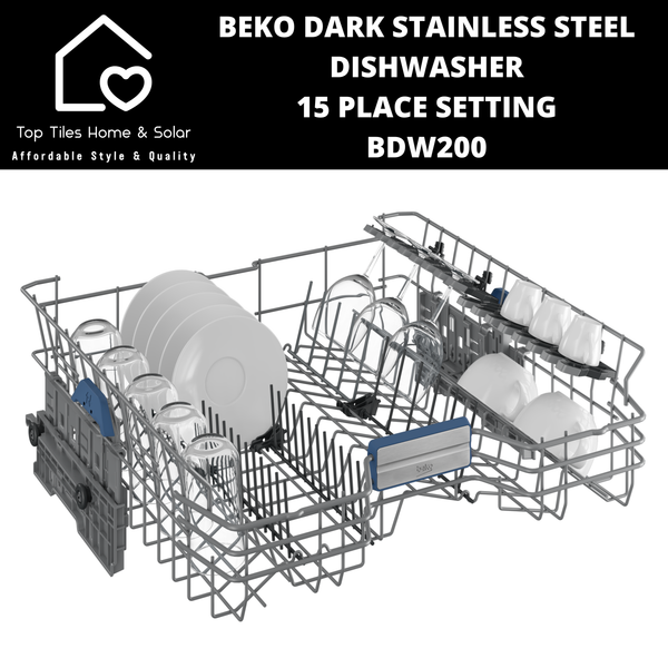 Beko Dark Stainless Steel Dishwasher - 15 Place Setting - BDW200