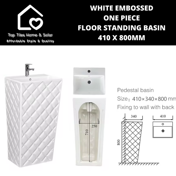 White Embossed One Piece Floor Standing Basin - 410 x 800mm