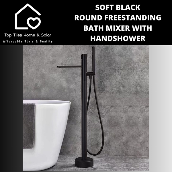 Soft Black Round Freestanding Bath Mixer With Handshower