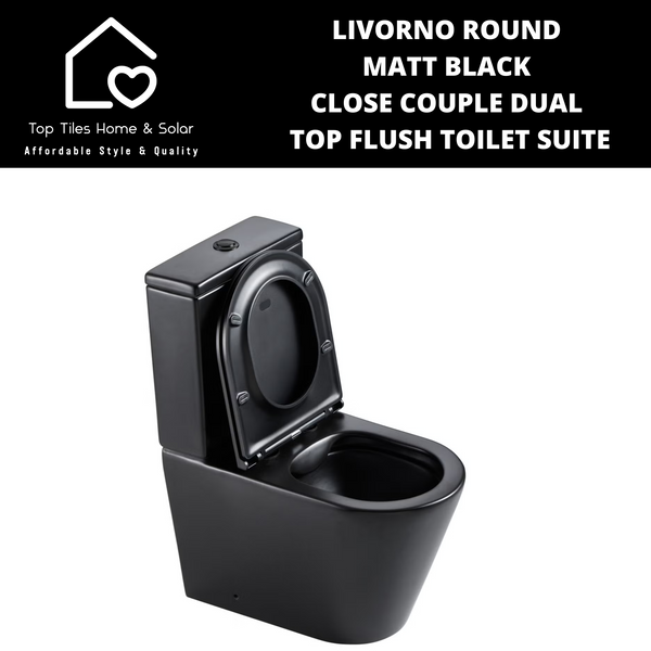 Livorno Round Matt Black Close Couple Dual Top Flush Toilet Suite