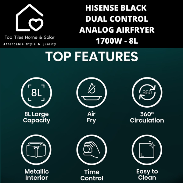 Hisense Black Dual Control Analog Airfryer 1700W - 8L