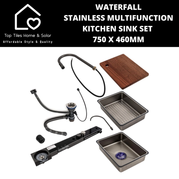Waterfall Stainless Multifunction Kitchen Sink Set - 750 x 460mm