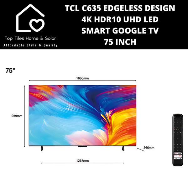 TCL C635 Edgeless Design 4K HDR10 UHD LED Smart Google TV - 75 Inch