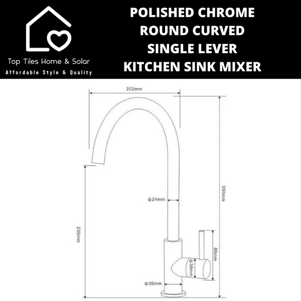 Polished Chrome Round Curved Single Lever Kitchen Sink Mixer