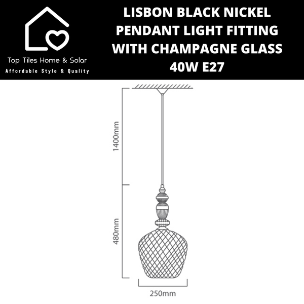 Lisbon Black Nickel Pendant Light Fitting with Champagne Glass - 40W E27