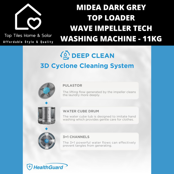 Midea Dark Grey Top Loader Wave Impeller Tech Washing Machine - 11kg