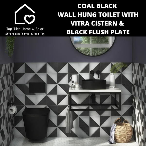 Coal Black Wall Hung Toilet with Vitra Cistern & Black Flush Plate
